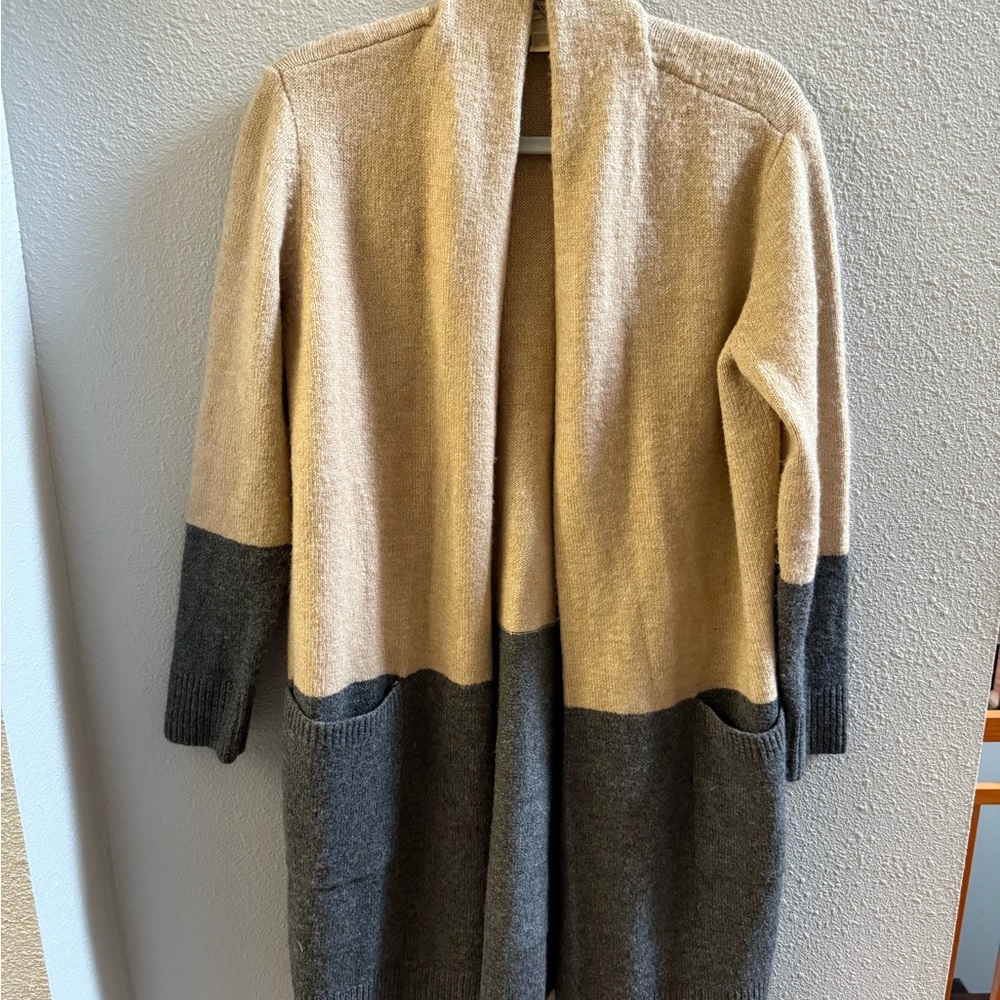 Michael Kors Tan and Gray Open Front Cardigan Sweater